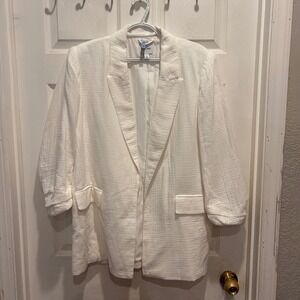 Nine West Womens White Cotton Gauze Blazer‎ Jacket Size XL Pushed Up Sleeves